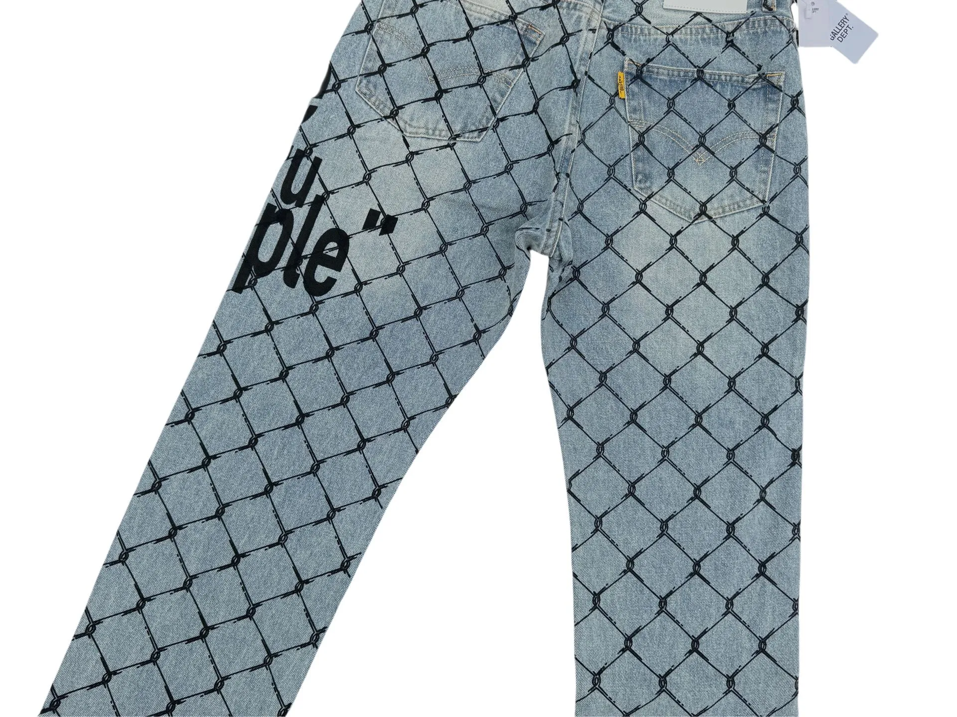 P240💰G786 GALLERY DEPT. Steel mesh letter printed slim jeans jeans casual group trendy American slim men's and women's trousers Color: blue Size: S-XXL (corresponding to 28-36)